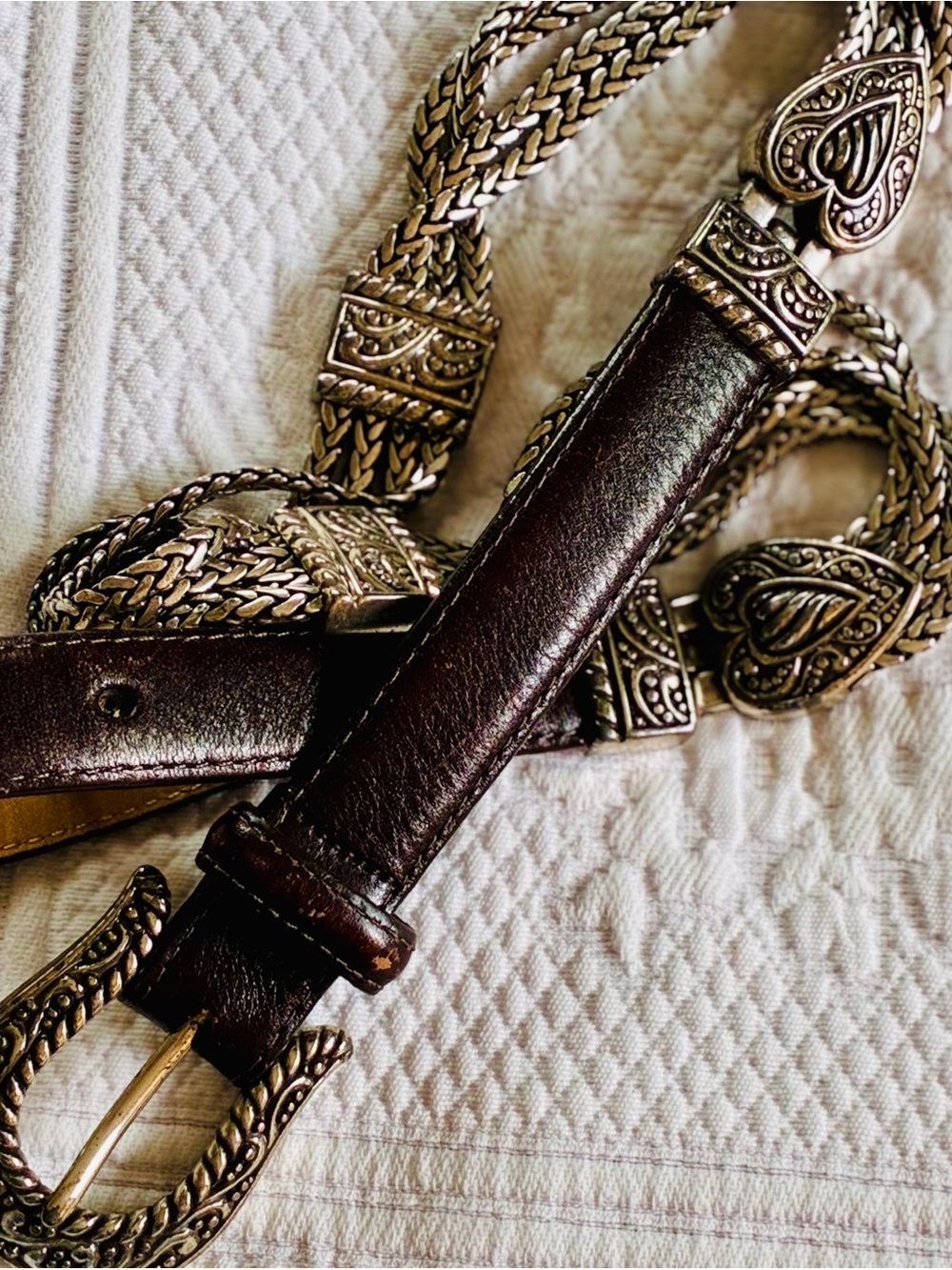 Brighton Leather & Silvertone Belt, Medium